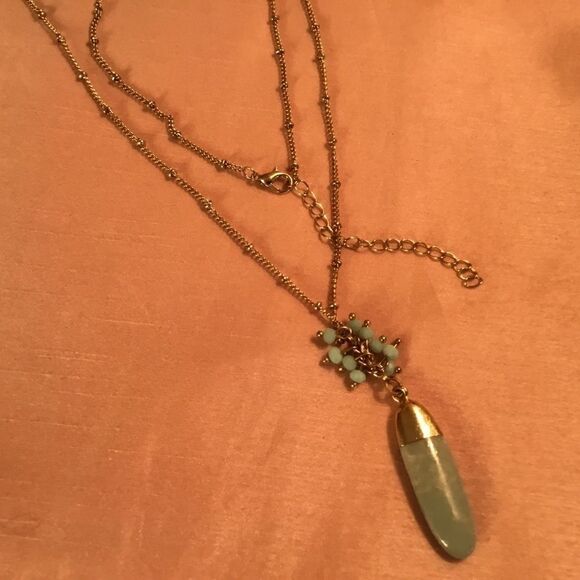 Goldtone Aquamarine-Colored Necklace  - Picture 1 of 4